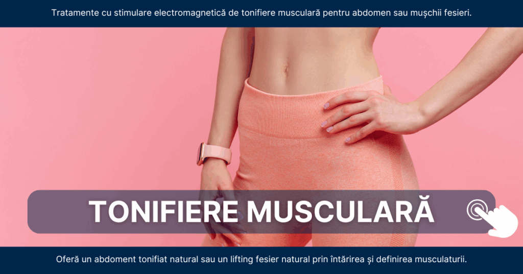 DualFit – stimulare musculară electromagnetică echivalentă cu 30.000 de contracții în 30 de minute, pentru tonifiere abdominală și lifting fesier vizibil.
